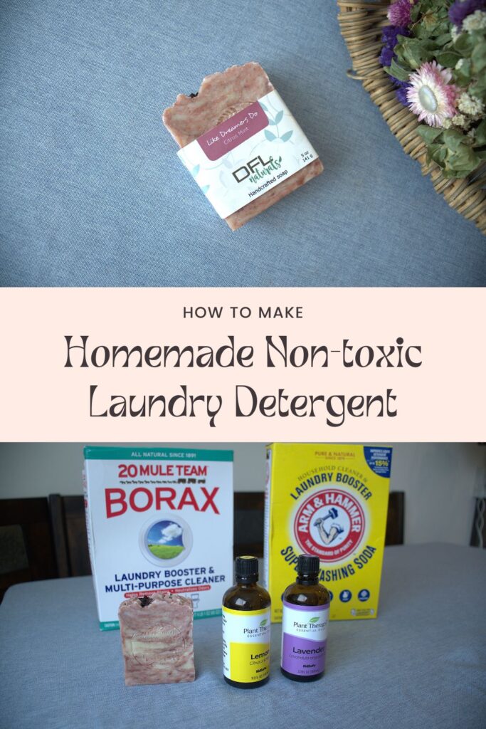 A pinterest image for how to make homemade non-toxic laundry detergent.